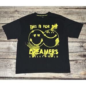 Smiley World Dreamers Tee Shirt Black Yellow Mens Oversized Size Small